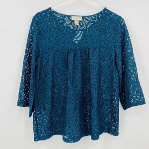 NEW LOFT Size Small Dark Teal Lace Half Sleeve Career Blouse Top
